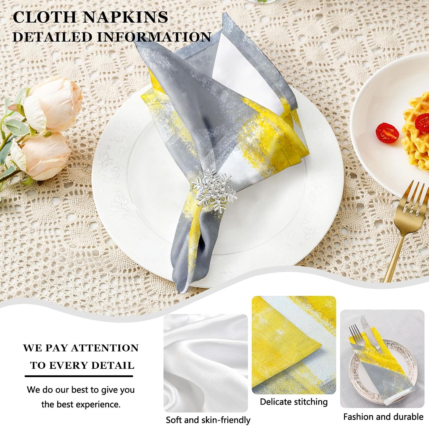 MCALK 4 Each Yellow Placemats and Cloth Napkins Set of 8, Modern Abstract Art Painted Placemat for Home Kitchen Decor