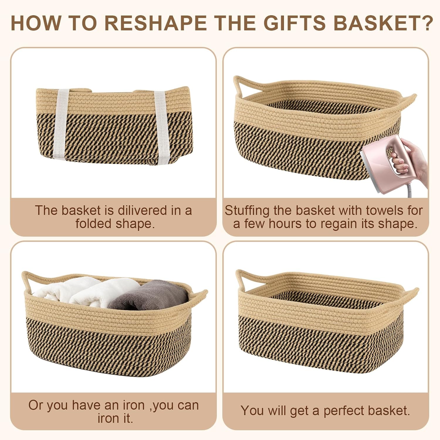 Woven Basket / Storage Baskets / Black & Yellow / Medium: 13.5l*10w*6h