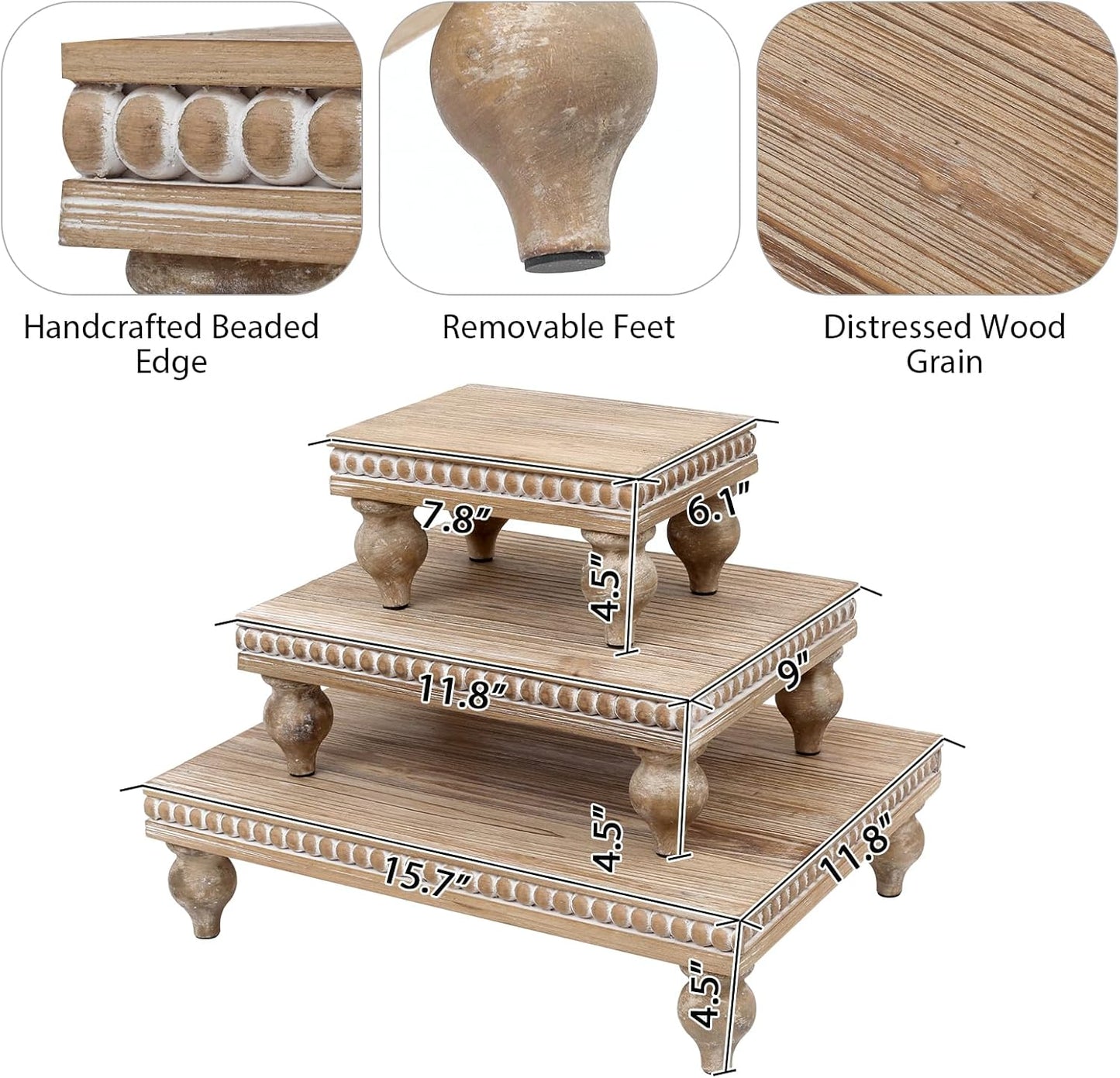 SwallowLiving Wooden Riser for display, Natural, Set of 3