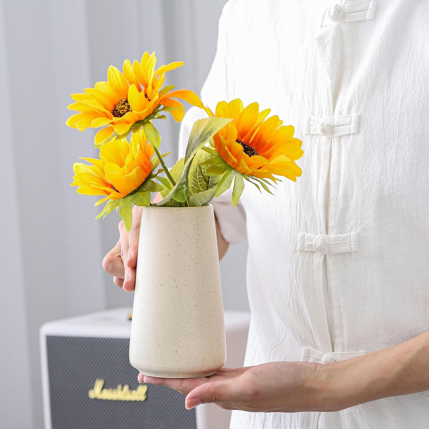 Ceramic Vase / Boho Off White Cream Vases for Flower / Beige / Small