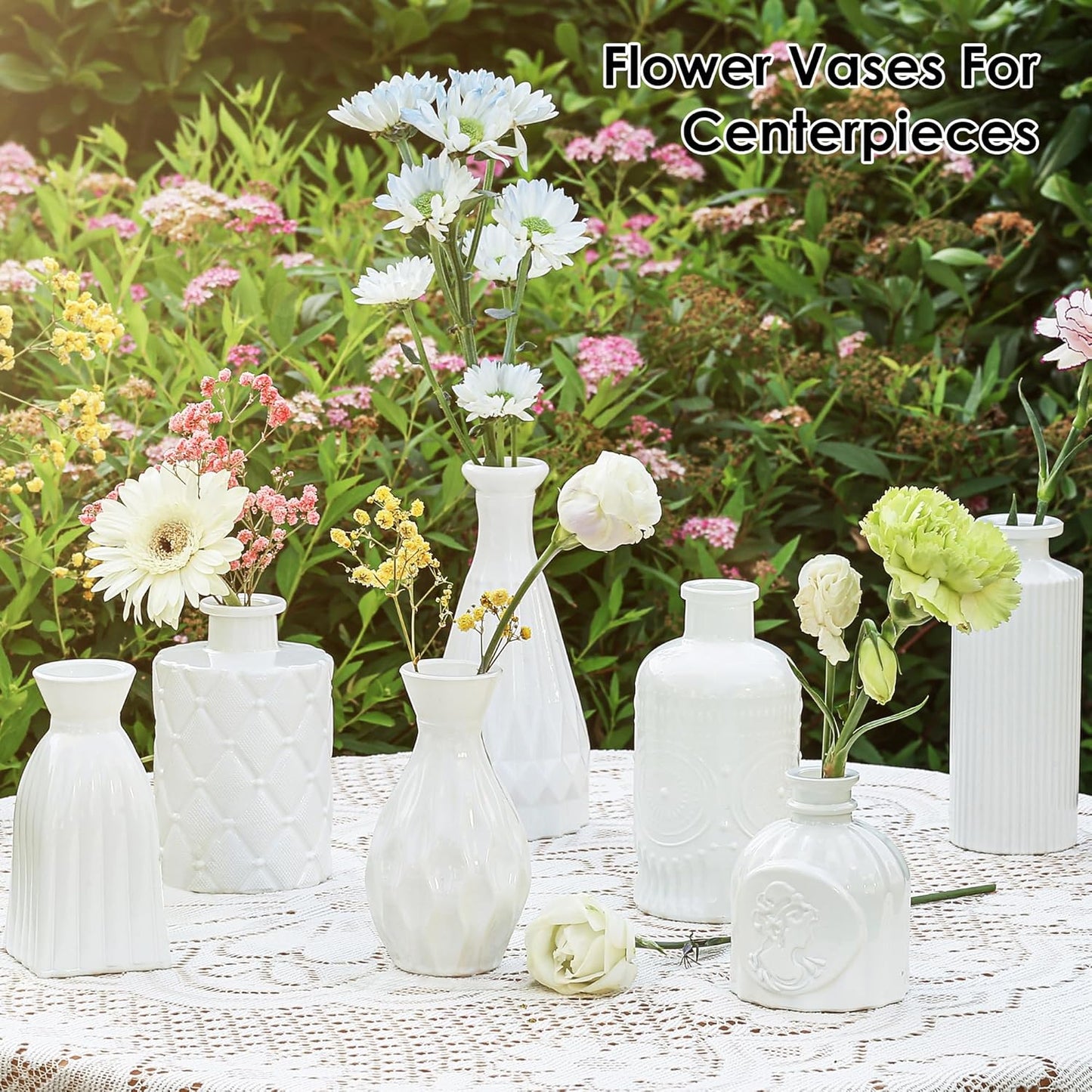 Vintage Small Glass Vases / White / Set of 10