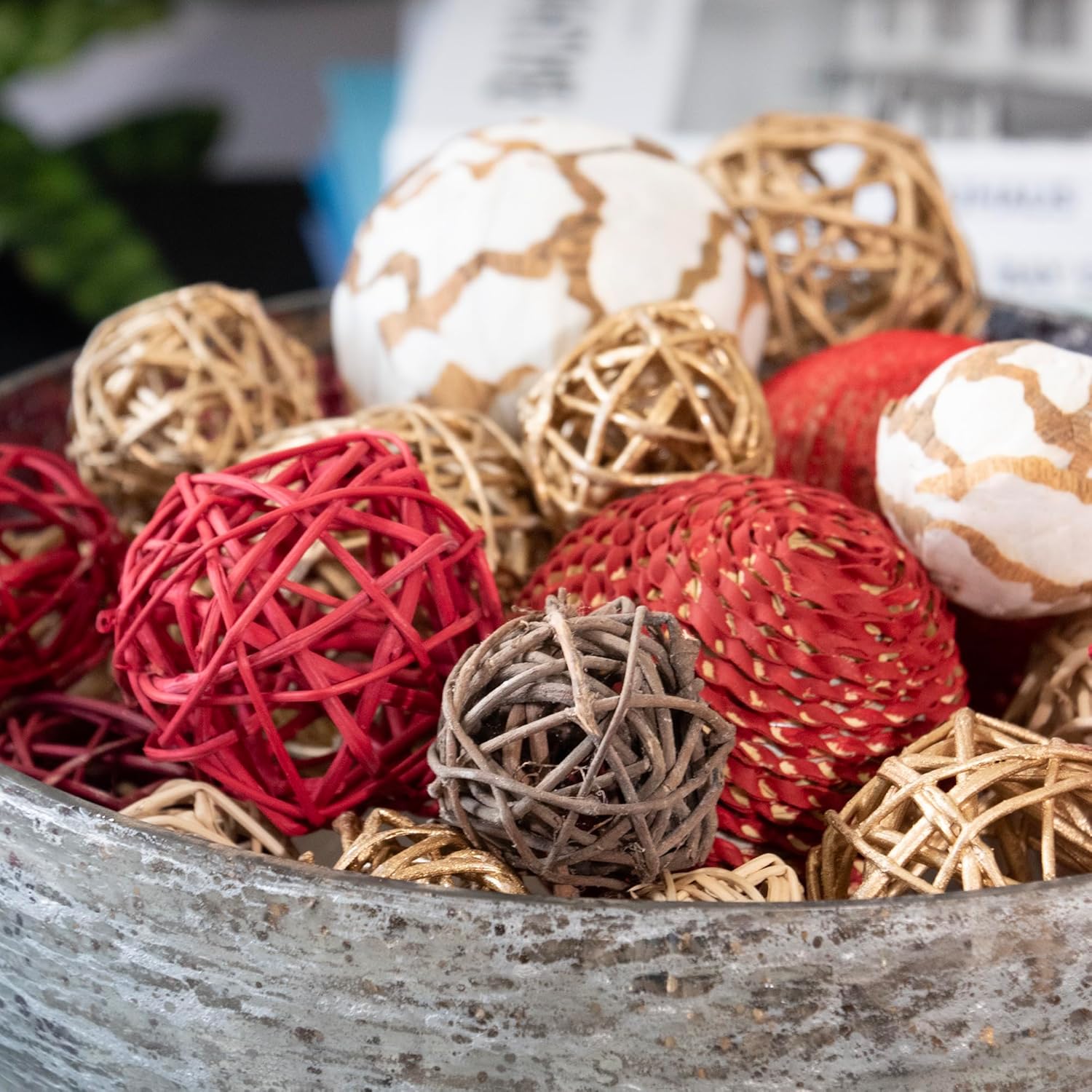 Decorative Balls Bag Bowl Filler Home Decor / Red Gold