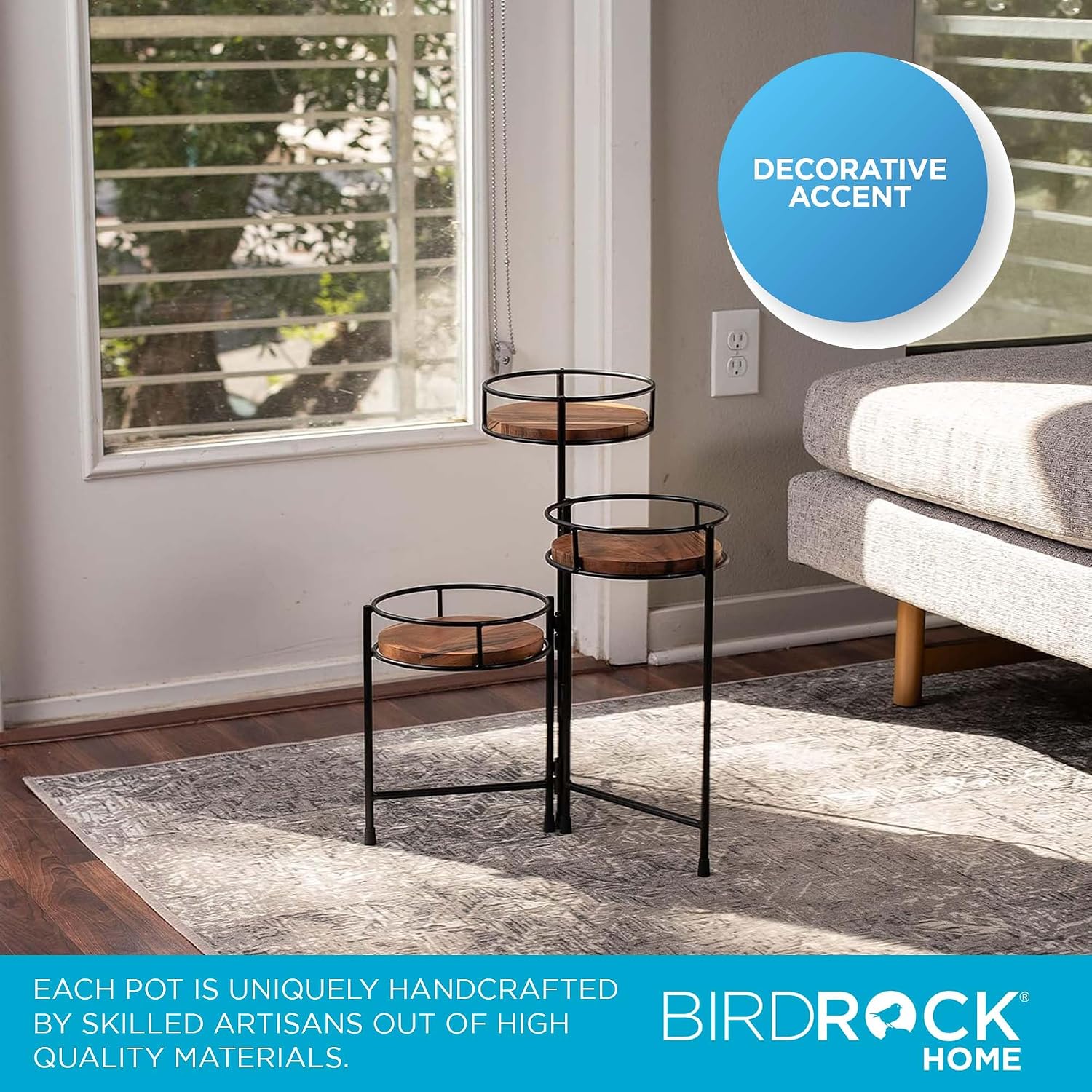 BIRDROCK HOME 3-Tier Plant Stand - Acacia Wood Plant Holder - Adjustable Collapsible Design - Display Shelves for Pots