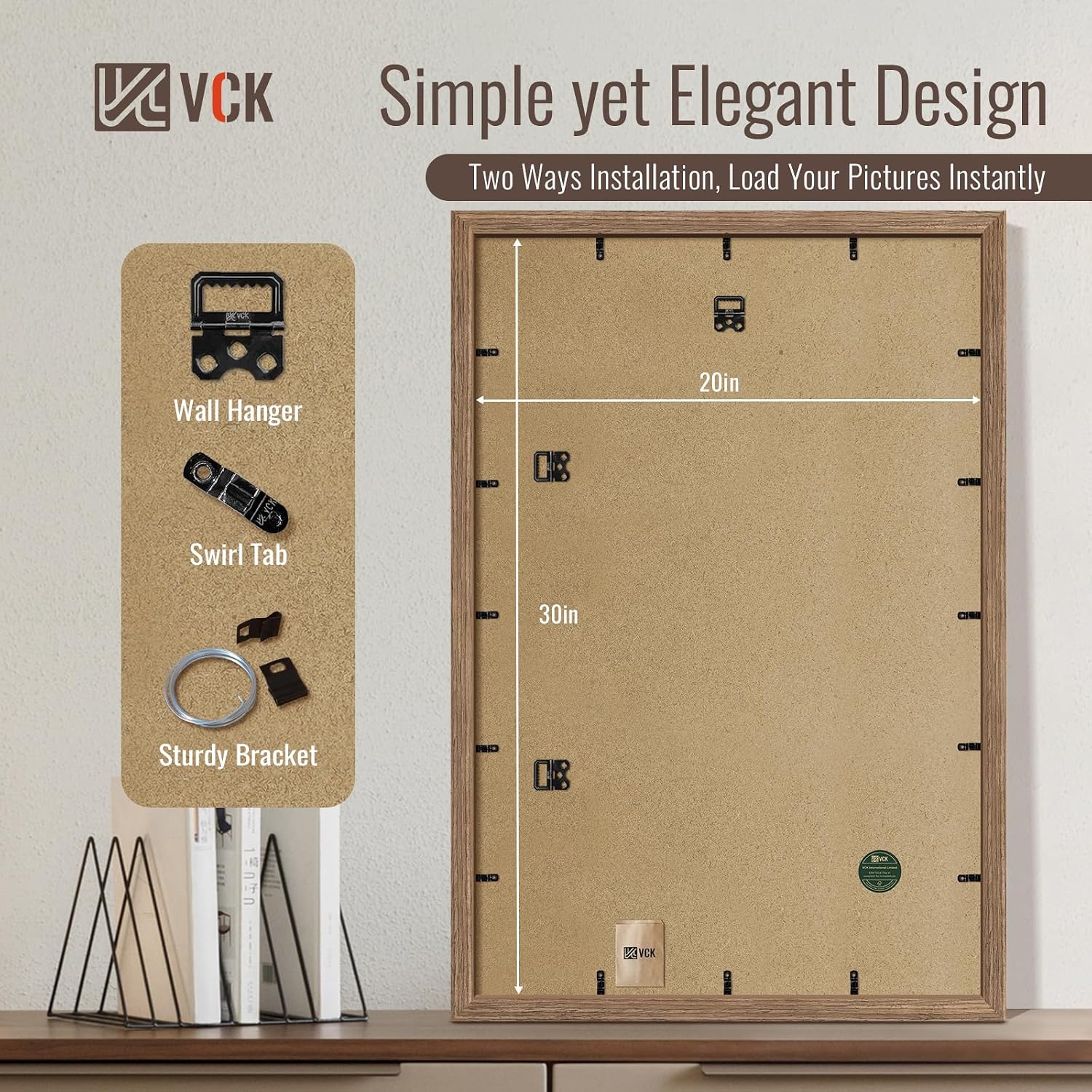 VCK 20x30 Frame Walnut 4 Pack, Wide Thick Wood Border, for Poster/Print | Exclusive Woodgrain, Wall Hanging, HD