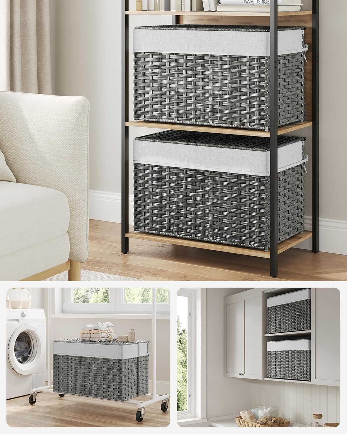 Metal Frame / Woven Blanket Storage Bin / 105 L / Gray