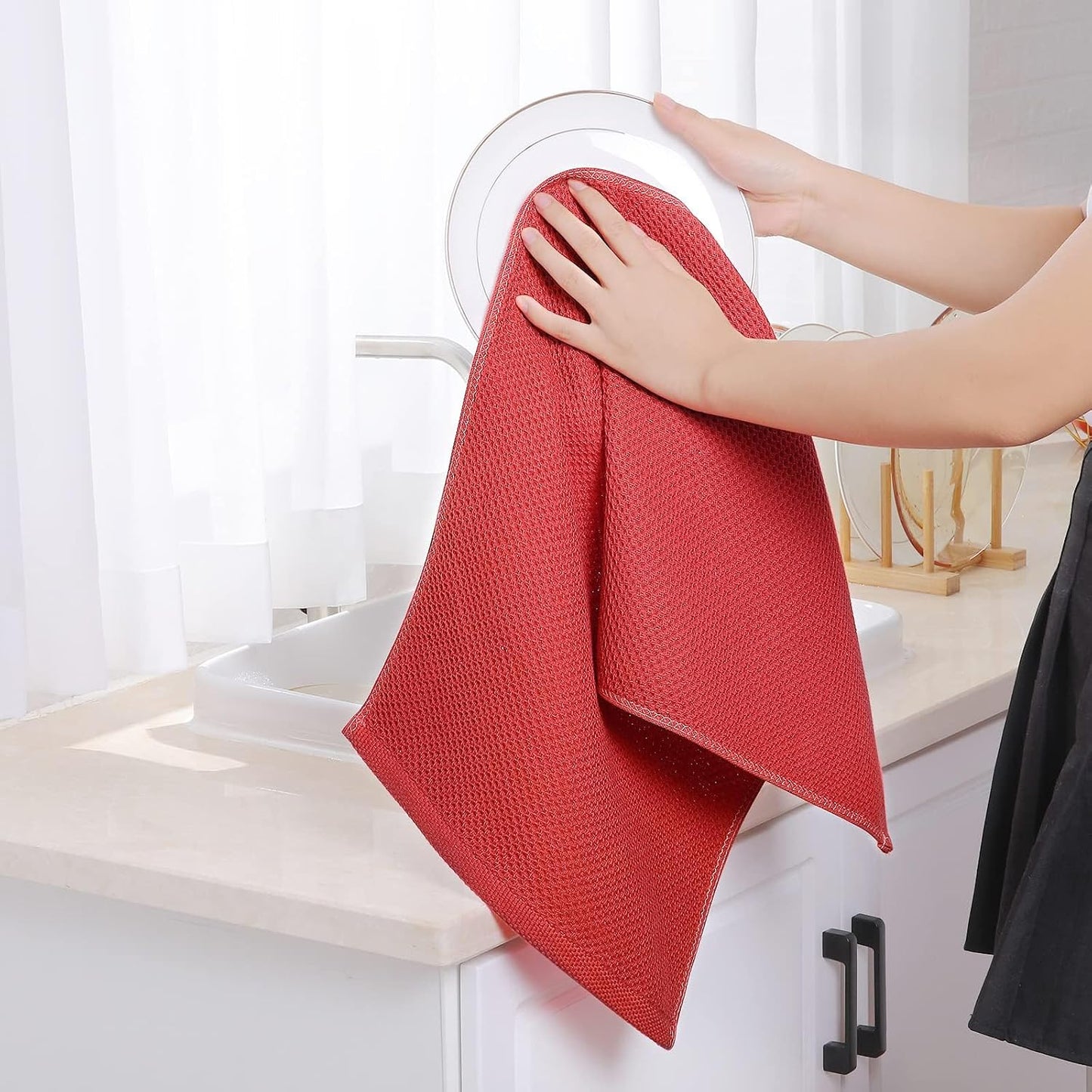 Homaxy 100% Cotton Waffle Weave Kitchen Dish Towels 6-Pack, Brick Red | 13 x 28 Inches, Ultra Soft Absorbent Dish