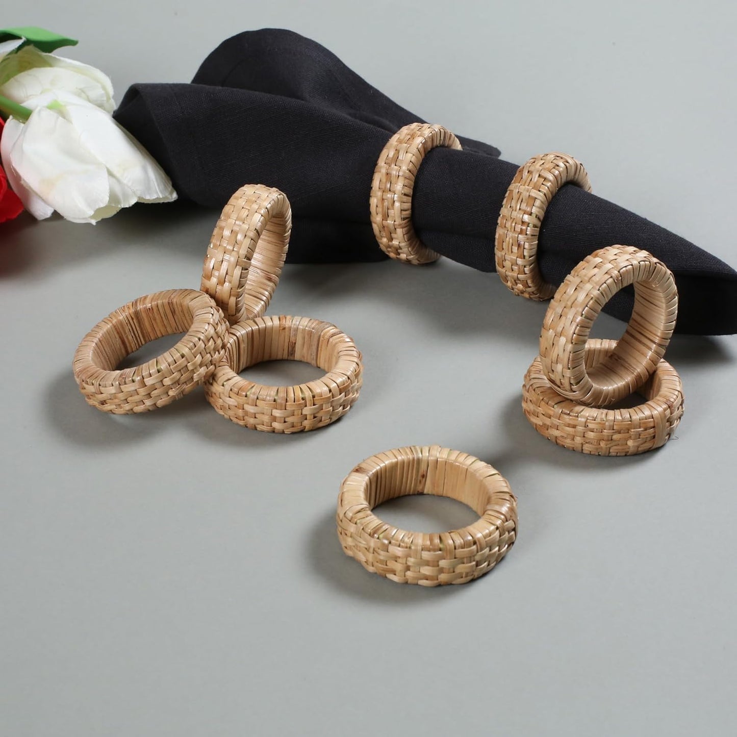 Napkin Holder / Rattan Napkin Rings / Beige / Set of 24