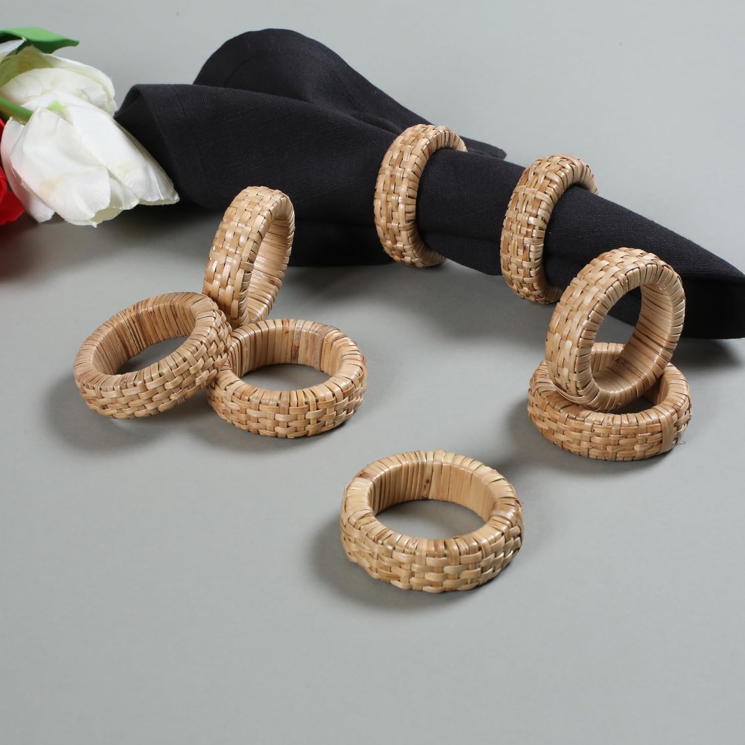 Napkin Holder / Rattan Napkin Rings / Beige / Set of 24