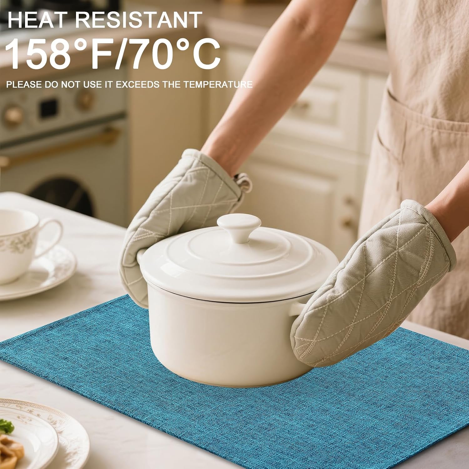 Homaxy Cloths Placemats for Dining Table Set of 6, 13" x 19", Teal | Heat Resistant, Washable, Cotton Linen Blend Table