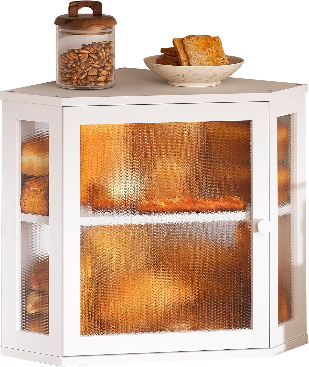 Corner Bread Box for Kitchen Countertop,Bread Storage for Homemade Bread, Double Layer Large Bamboo Kitchen Storage Bin