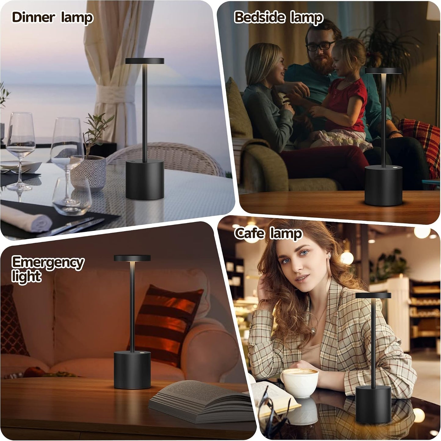 2Pack Cordless Table Lamp, Rechargeable LED Battery 5000mAh Metal USB Portable Powered Desk Lamp, 3 Levels Brightness