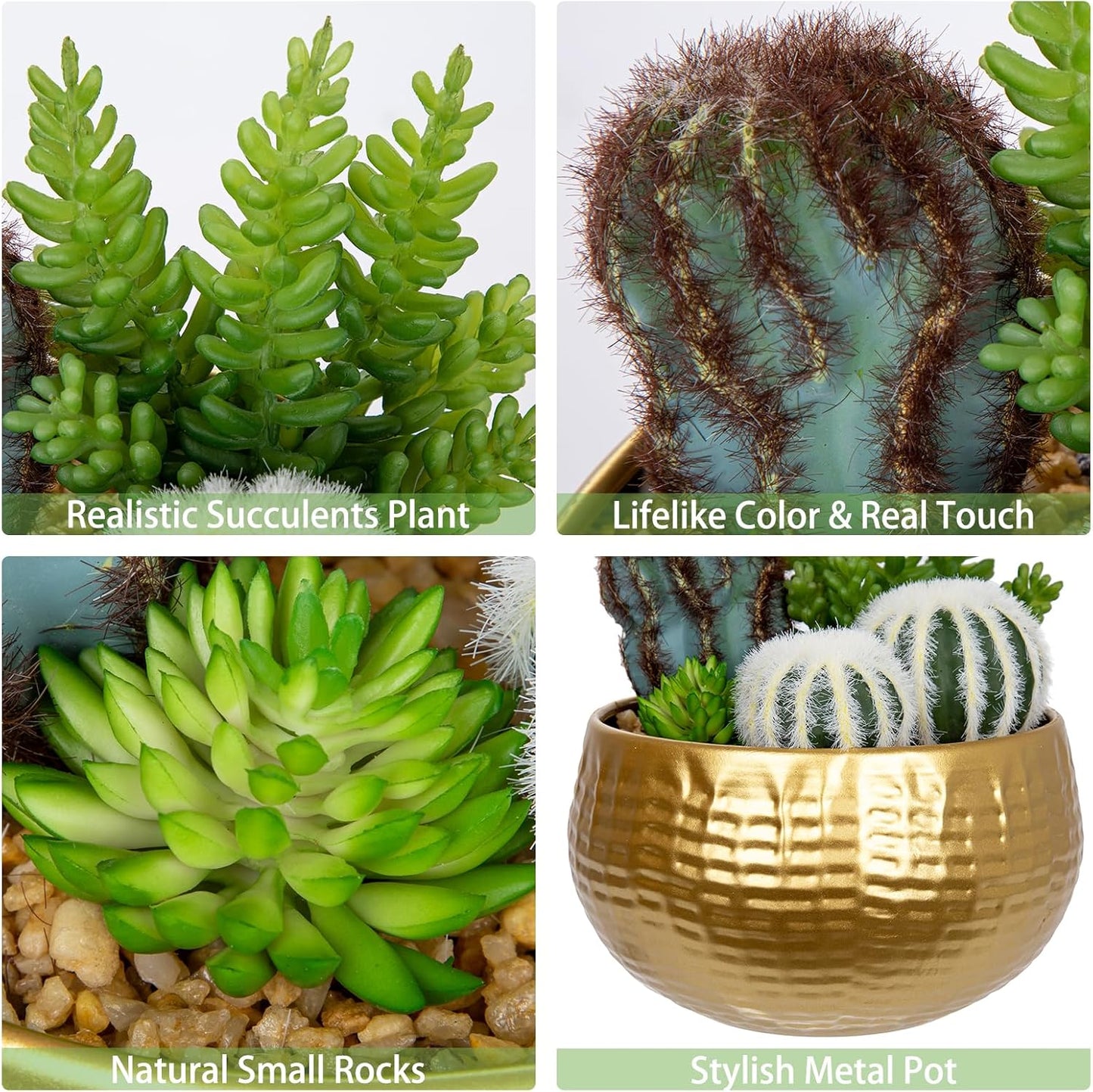 Artificial Cactus Plants Indoor / Gree & White& Gold Pot