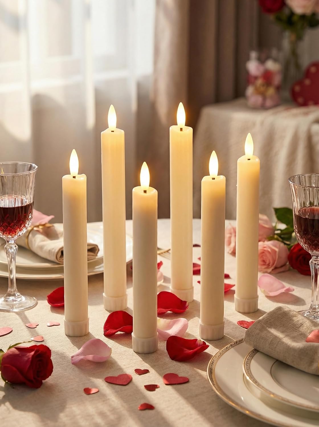Funtery 24 Pieces 6.5" Flameless LED Taper Candles with Remote Timer Battery Operated Candles Bulk Short LED