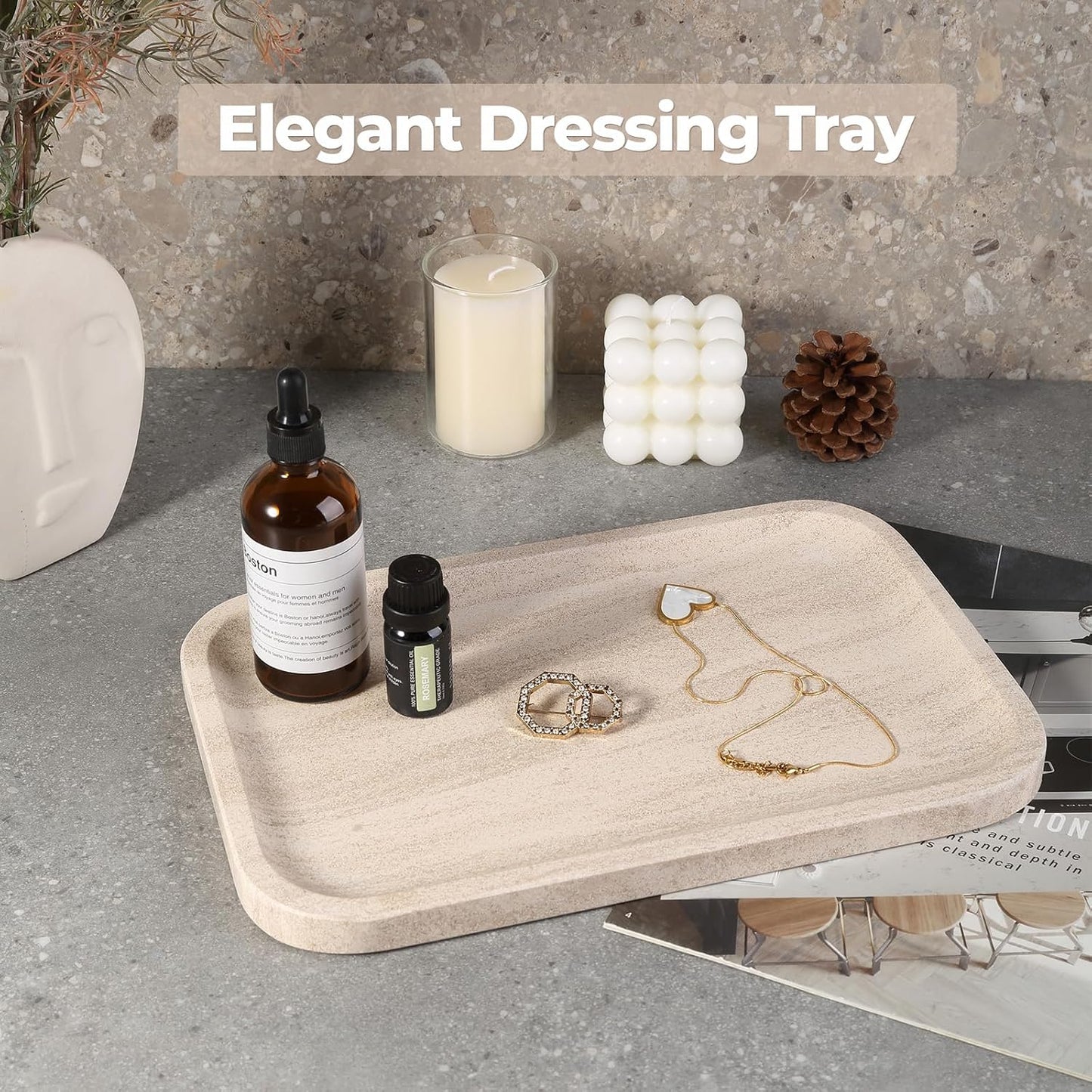 Jewelry Holder / Marble Vanity Tray / Beige Cream