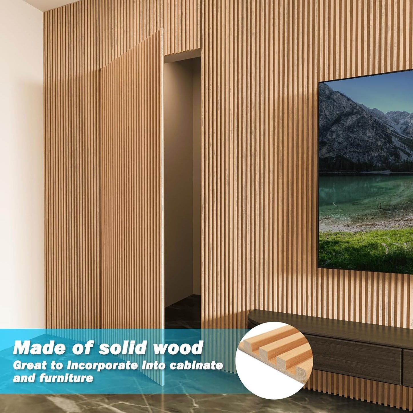 Slat Wood Wall Paneling for Interior and Ceiling Decoration / 108 x 5.7 / Oak / Set of 4
