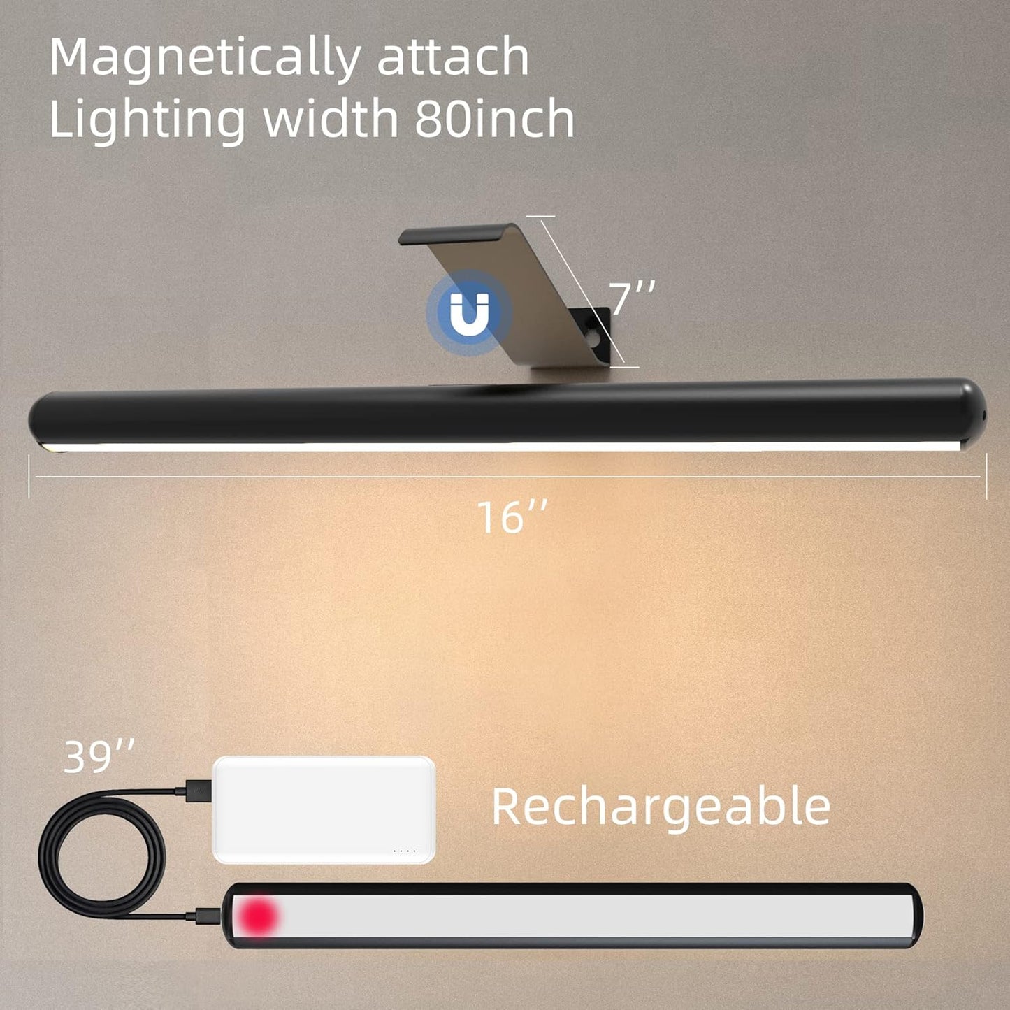 16inch Picture Light for Wall with Remote,Rechargeable Battery Dimmable Painting Lighting for Art Full Metal Magnetic