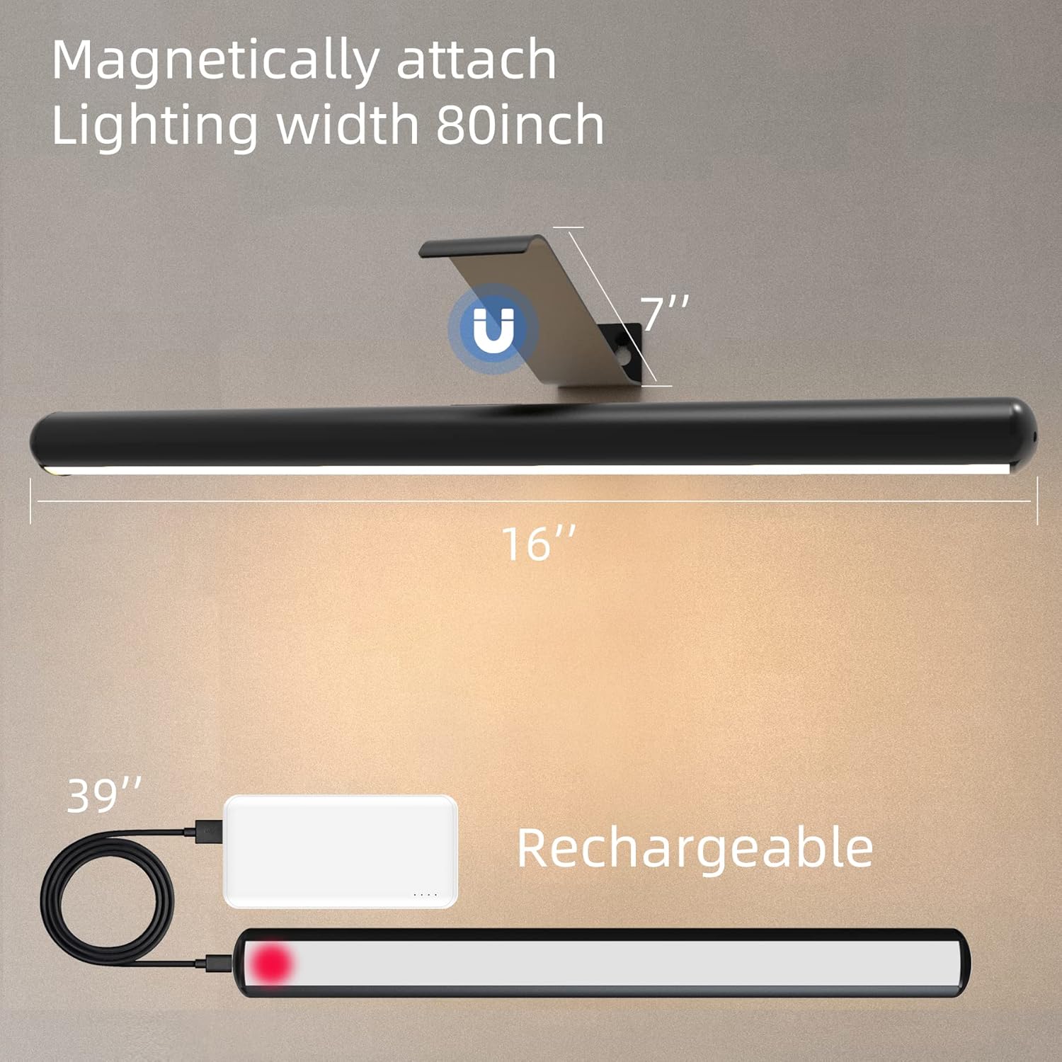 16inch Picture Light for Wall with Remote,Rechargeable Battery Dimmable Painting Lighting for Art Full Metal Magnetic