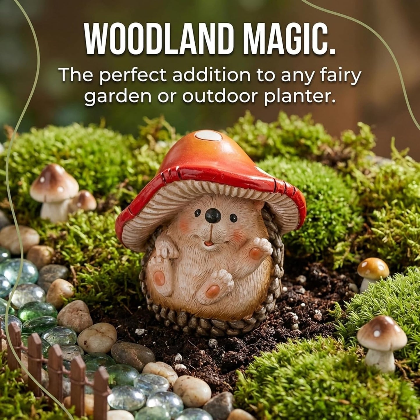 Playful Mushroom Baby Hedgehog Figurine