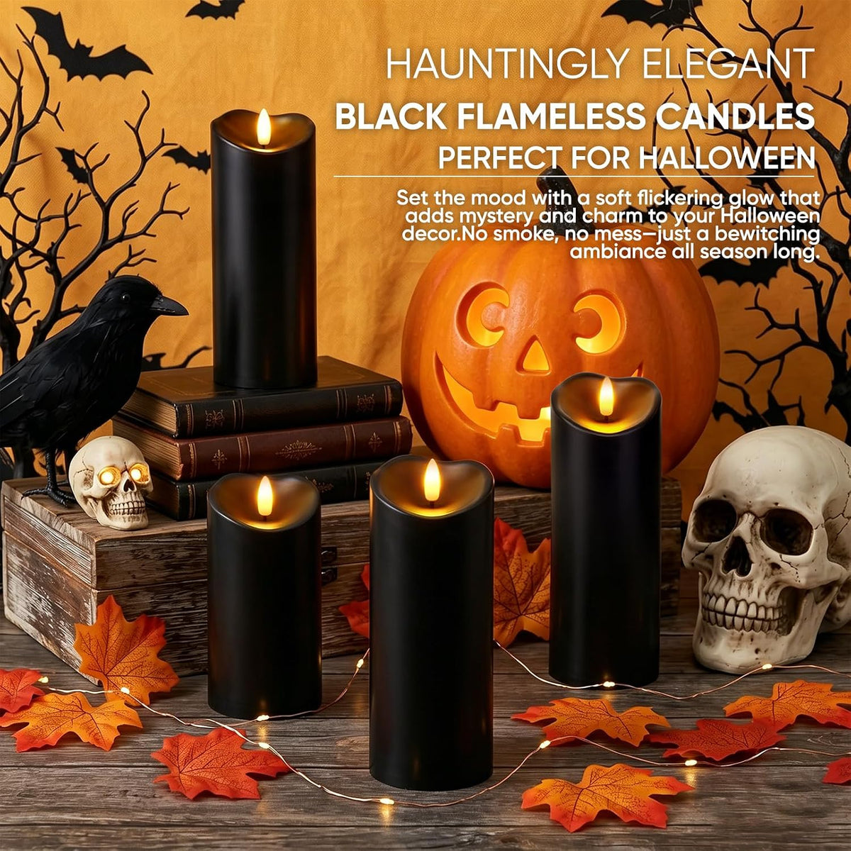 Raycare Black 8"x3" Outdoor Waterproof Flameless Candles with Remote Timer | Battery Operated Fake Pillar Candle
