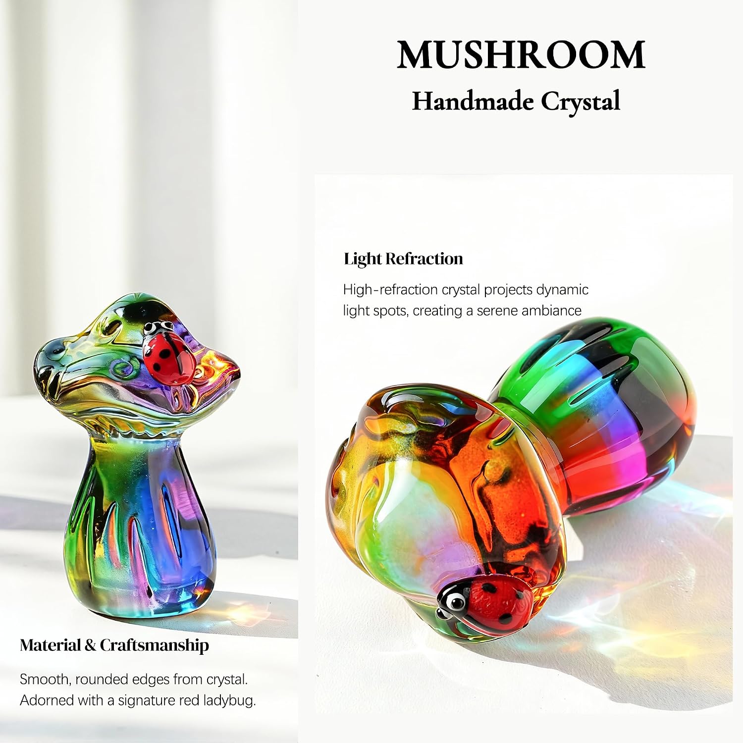 Crystal Mushroom Figurine Mini Mushroom Ladybug Figurines for Fairy Garden Terrarium / Colorful