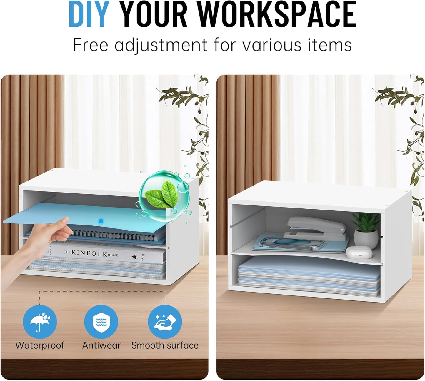 3-Tier Paper Organizer for Desk, Adjustable Mail Organizer, White | 3-Tier Paper Organizer and Mail Organizer for Desk