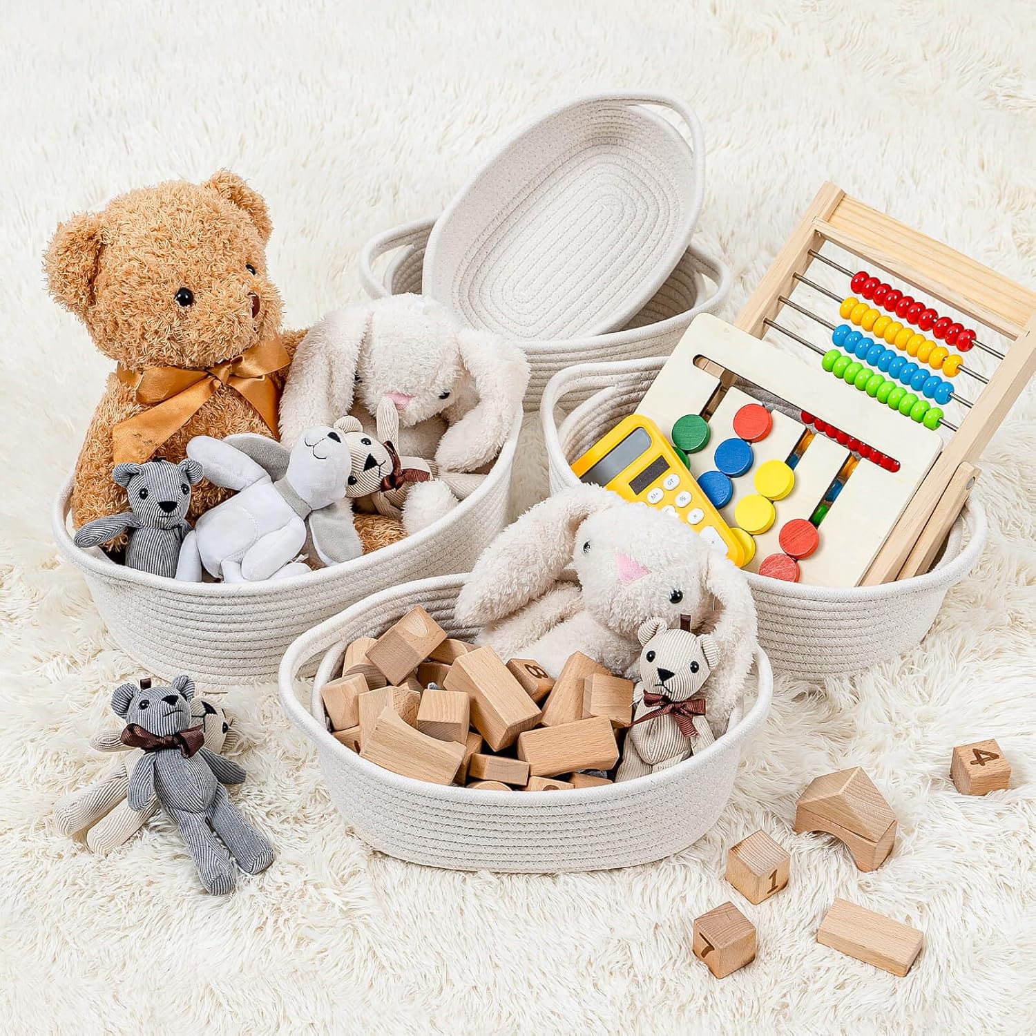 Small Woven Rope Toys Basket for Organizing Set 5 / White