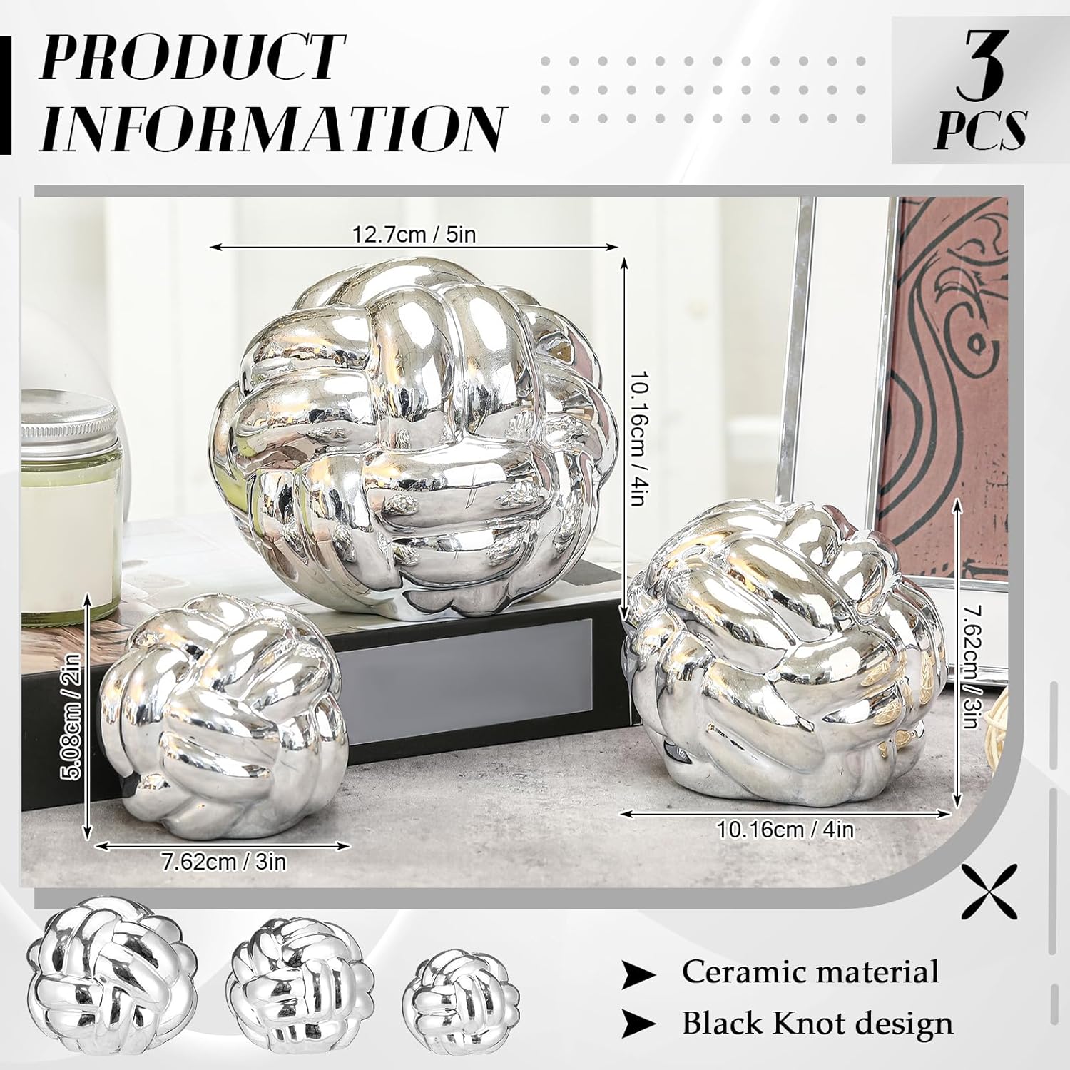 Entry Table Ceramic Aesthetic / Silver / Set of 3