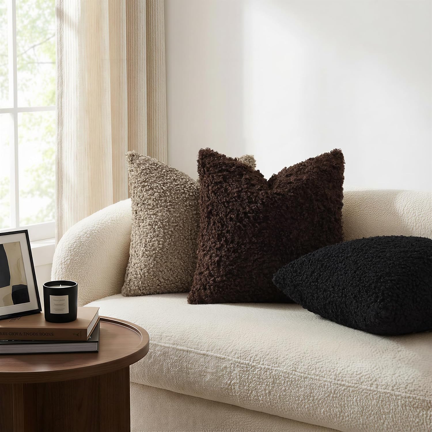 Faux Fur Decorative Sherpa Pillow Covers Fuzzy Accent Soft / Chocolate / 22 x 22 / Set of 2
