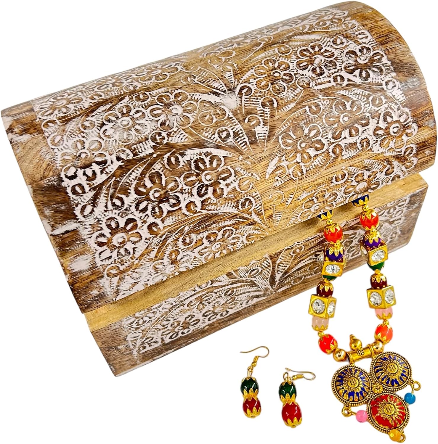 Wooden Semicircular Curved Jewellery Box Design-Trinket Box Ladies-Jewellery Storage / Floral