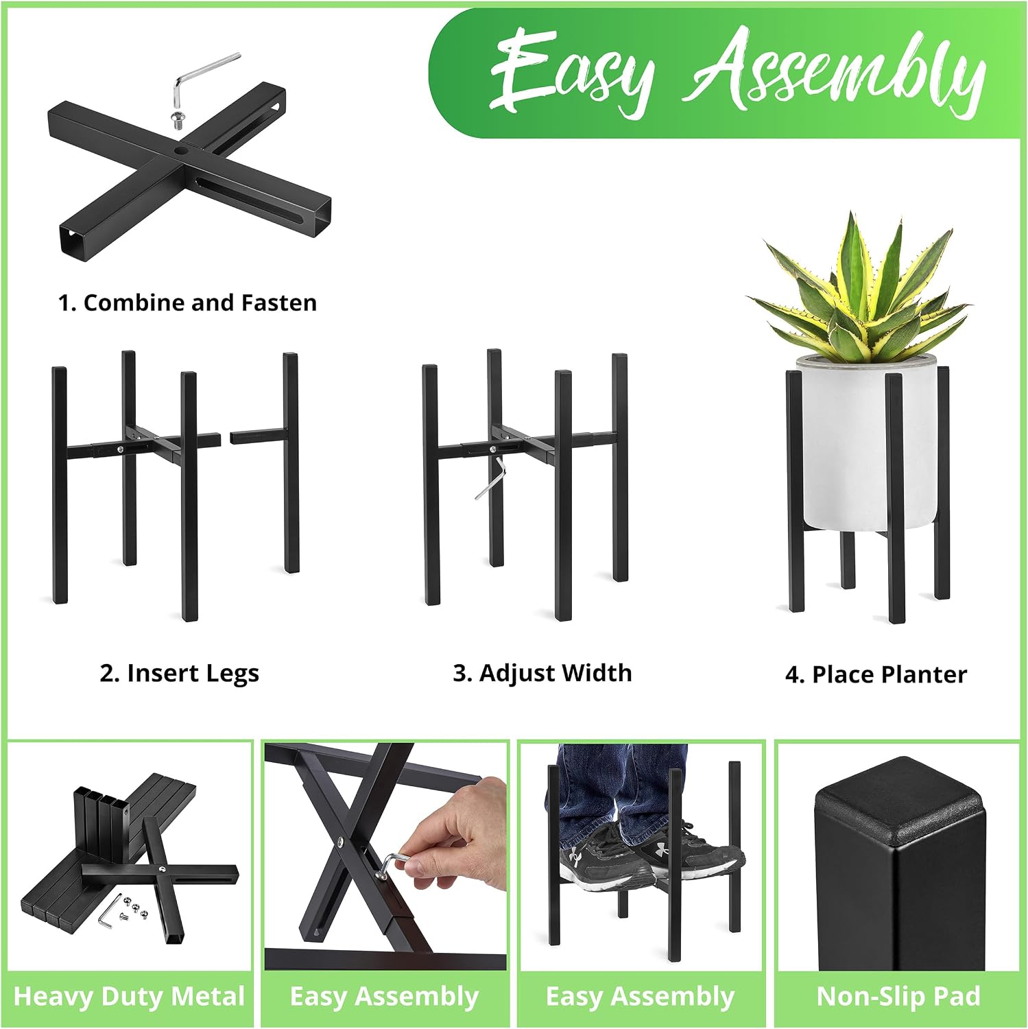 Sorbus Adjustable Metal Plant Stand – Mid Century Style Flower Pot Holder, 10 to 16 Inches Planter Stand for Modern