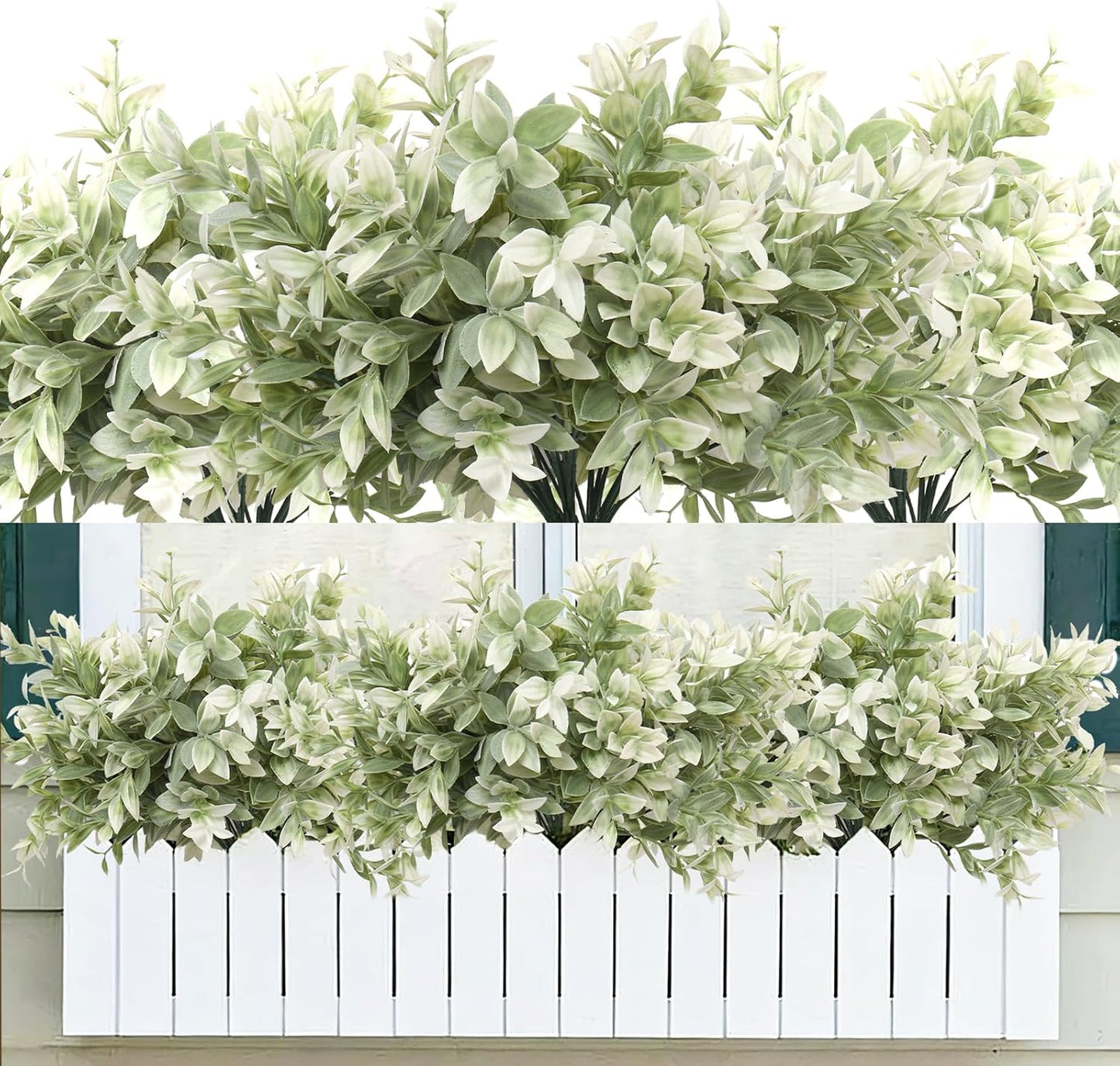 14.5" Fake Lucky Bamboo Leaves Faux Outdoor Plants UV Resistant Plastic Shrubs / White