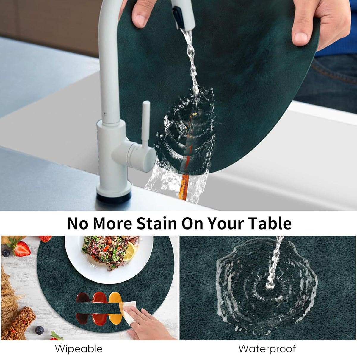 ADRIMER Placemats, Heat Resistant Round Placemats Set of 12 Washable, Waterproof Table Mats, Wipeable Faux Leather