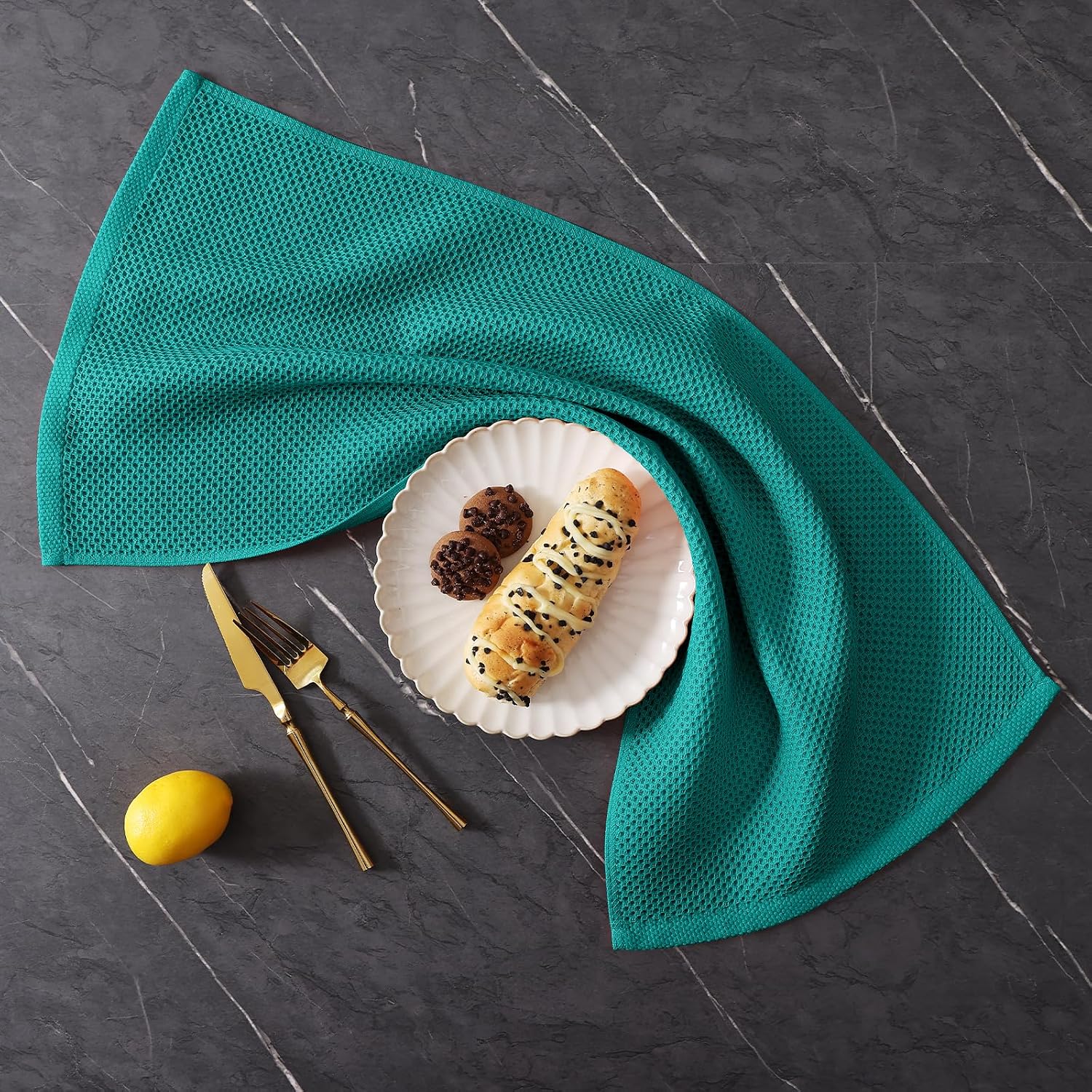 Homaxy 12 Pack 100% Cotton Kitchen Towels and Dishcloths Set, Teal | 12 x 12 Inches and 13 x 28 Inches Kitchen Towels