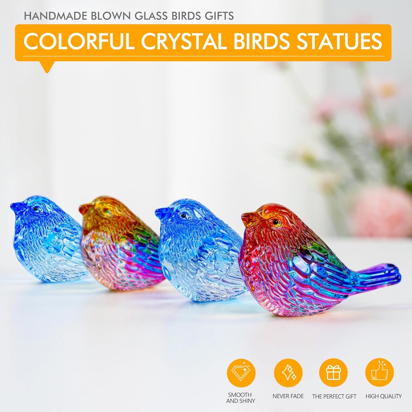 Handmade Blown Glass Birds Collectible Figurines Gifts for Women Men Lovers / Bird / Red / Set of 4