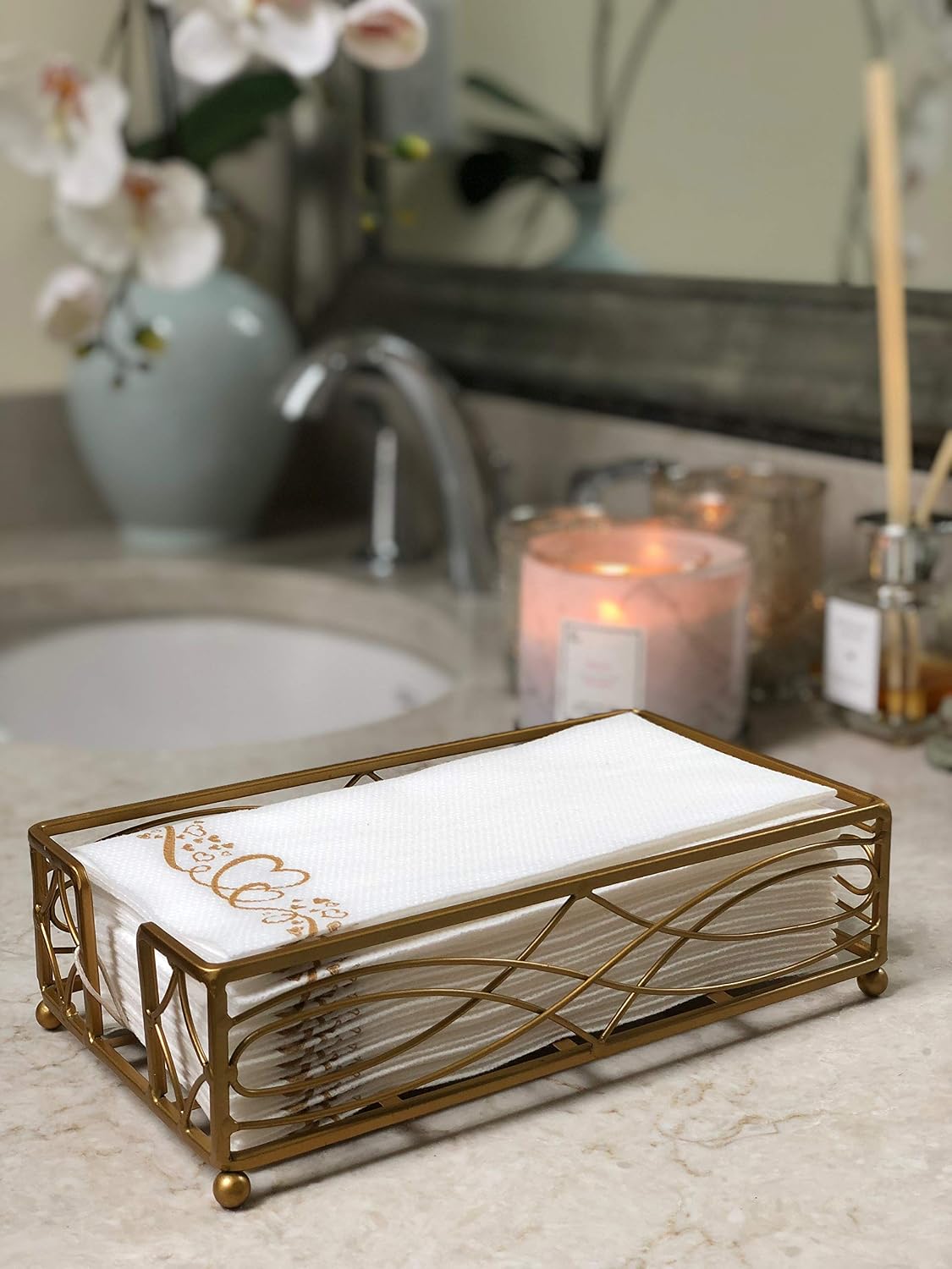 Disposable Paper Hand Towel Storage Tray Caddy / Gold Wave