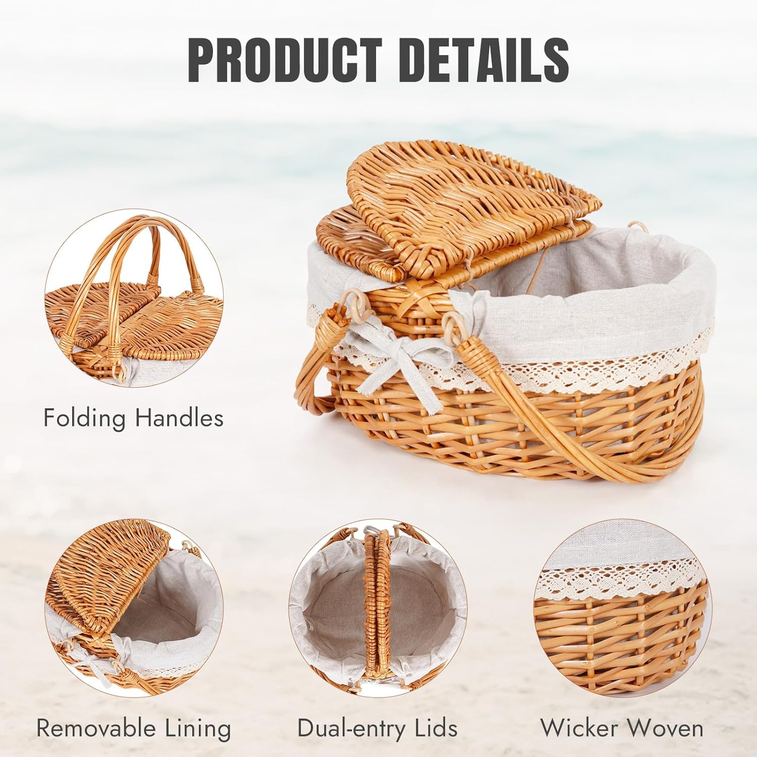Wicker Basket / 12" Picnic Basket / Small / Solid