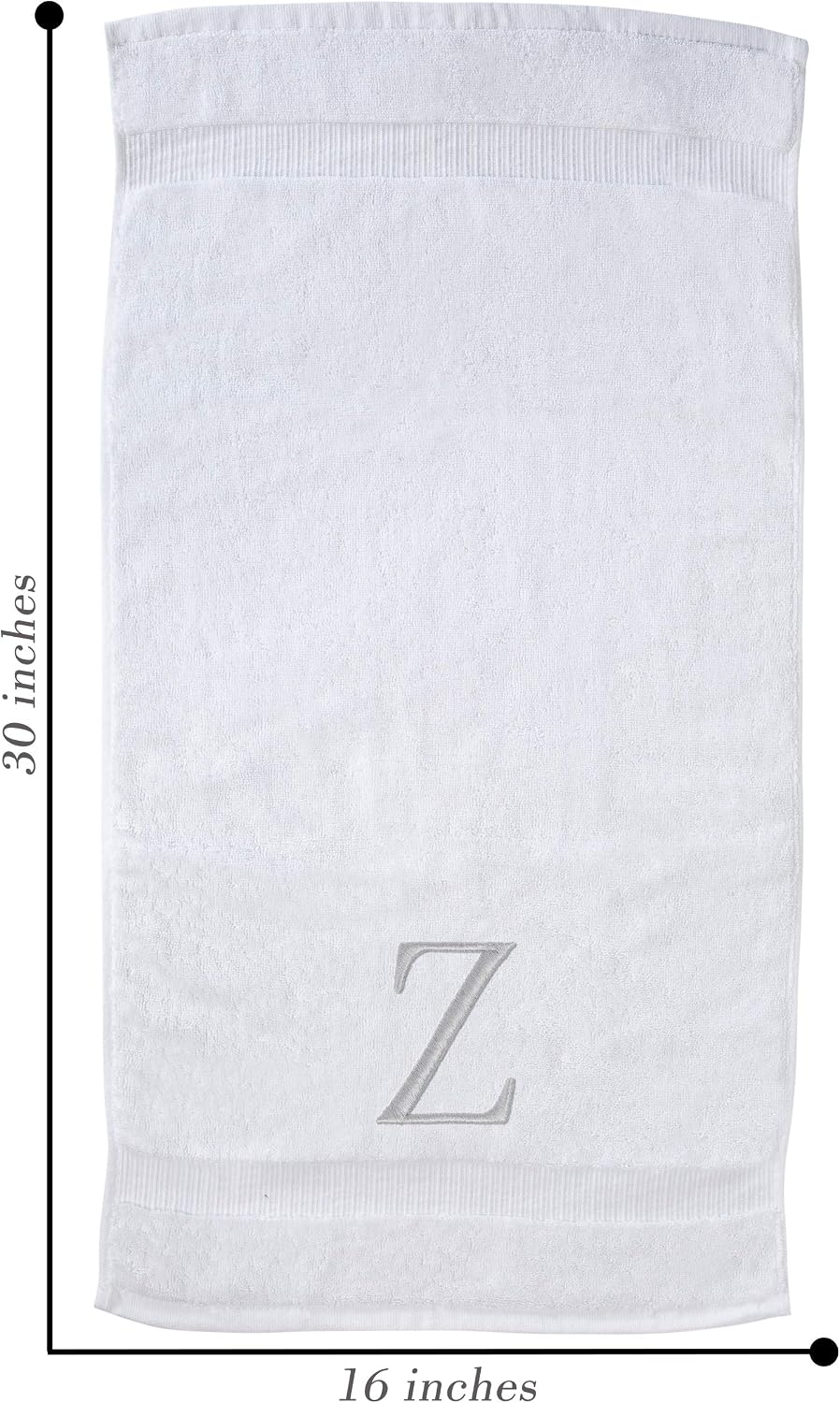 White with Silver Monogrammed Hand Towels for Bathroom - Set of 2 Letter Z | Luxury Hotel Quality Initial Towels For