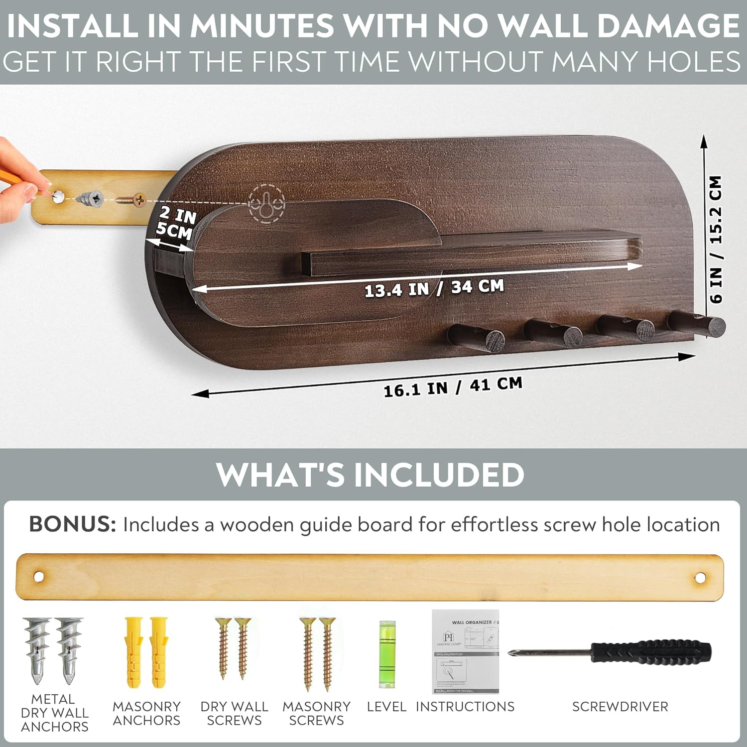 Solid Wood Mail and Key Holder / Brown