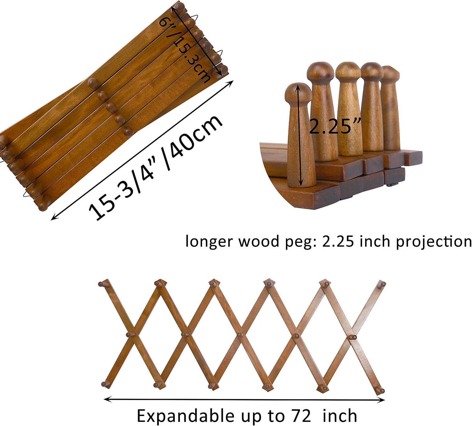 WEBI Accordion Wall Hanger,Expandable Wooden Hat Rack for Wall Mounted Coat Rack,Accordion Hat Hooks Holder for