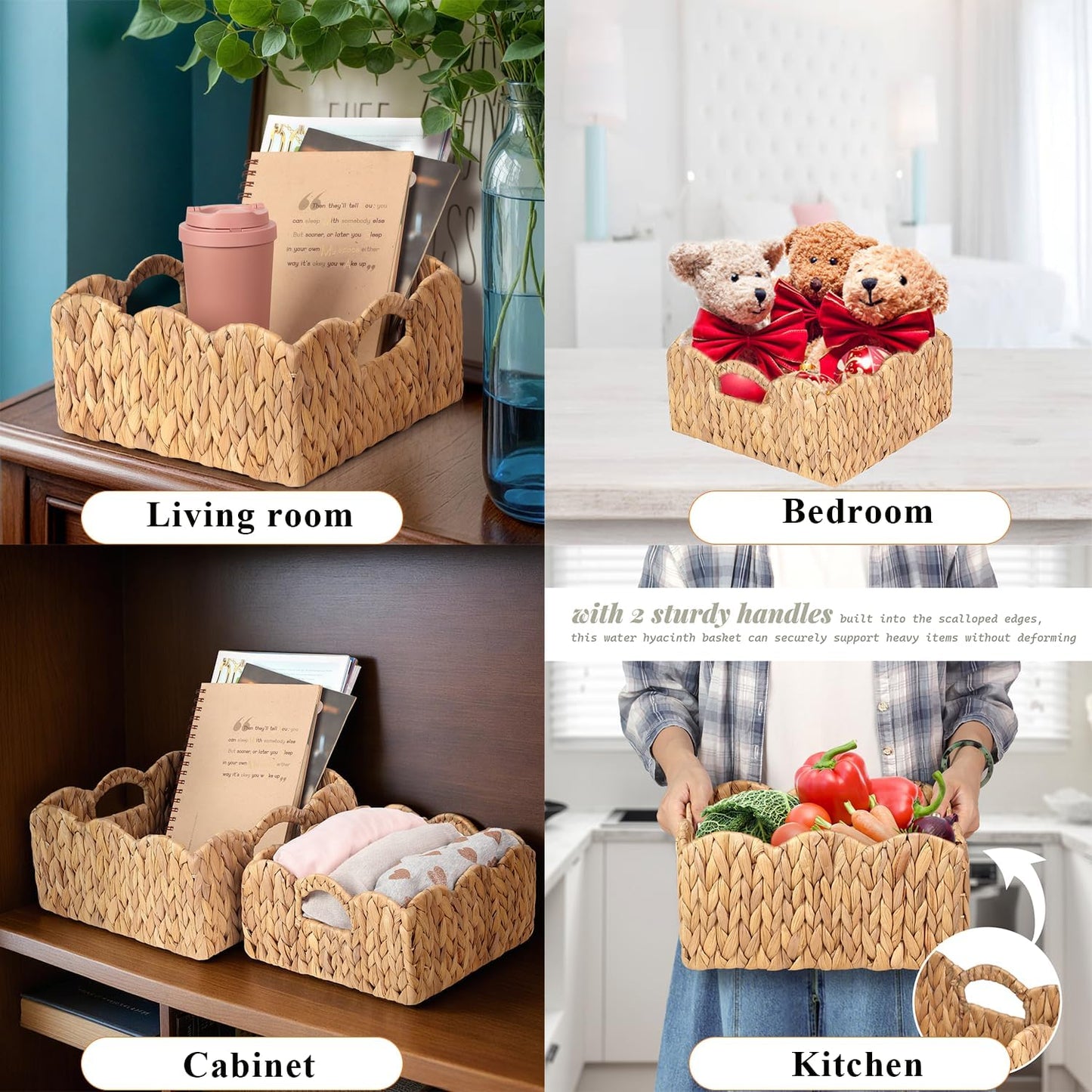 Woven Basket / Scalloped Baskets Basket Living Room Organizer / Light Brown / Set of 2