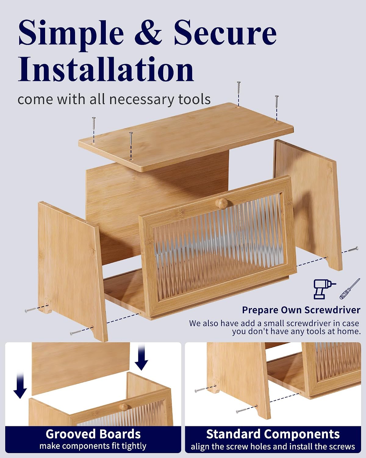 Kitsure Wooden Bread Box for Kitchen Countertop, 1-Tier, Bamboo | Large Capacity Kitchen Countertop Organizer, Stylish