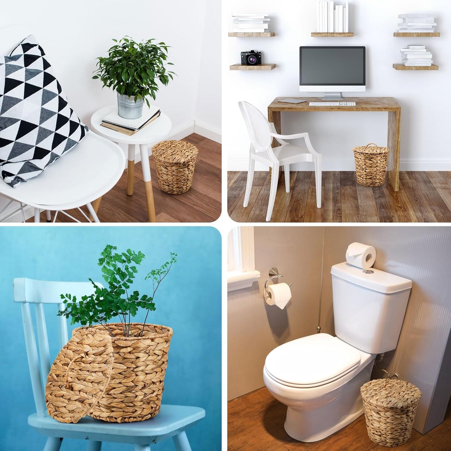 Wicker Trash Can Basket Woven Waste Basket / Brown / Medium / Set of 100