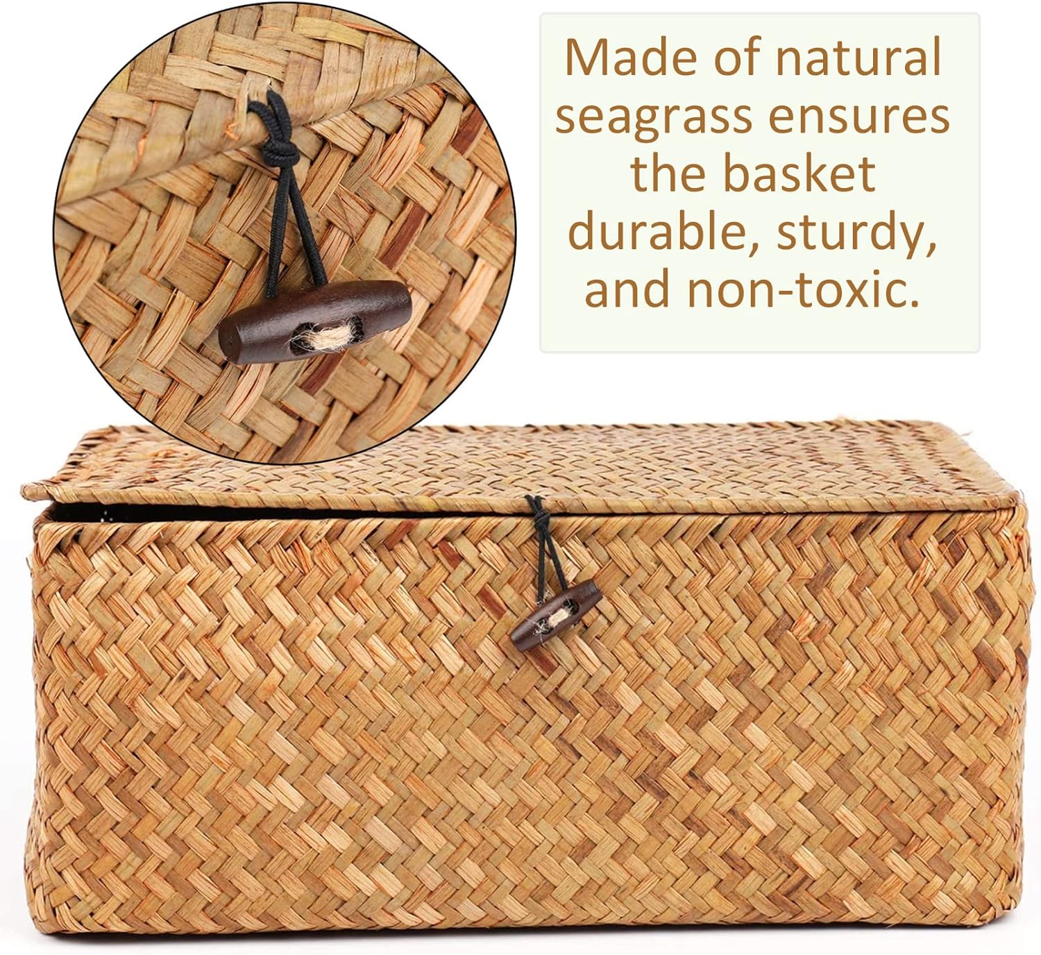 Handwoven Seagrass Rattan Storage Basket / 11.5'' x 7.5'' x 5 / Brown
