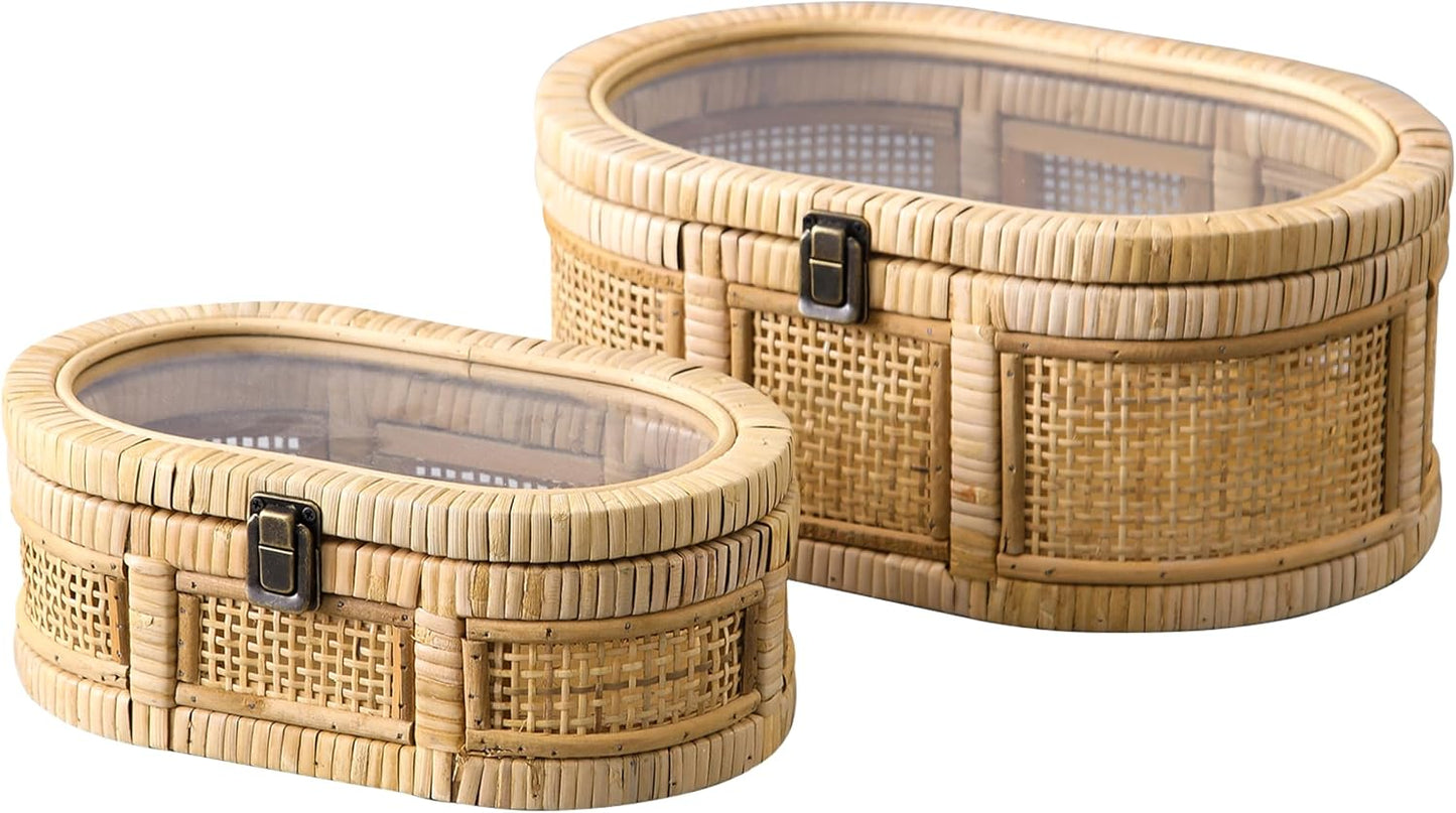 Oval Rattan Boxes / Brown / Set of 2