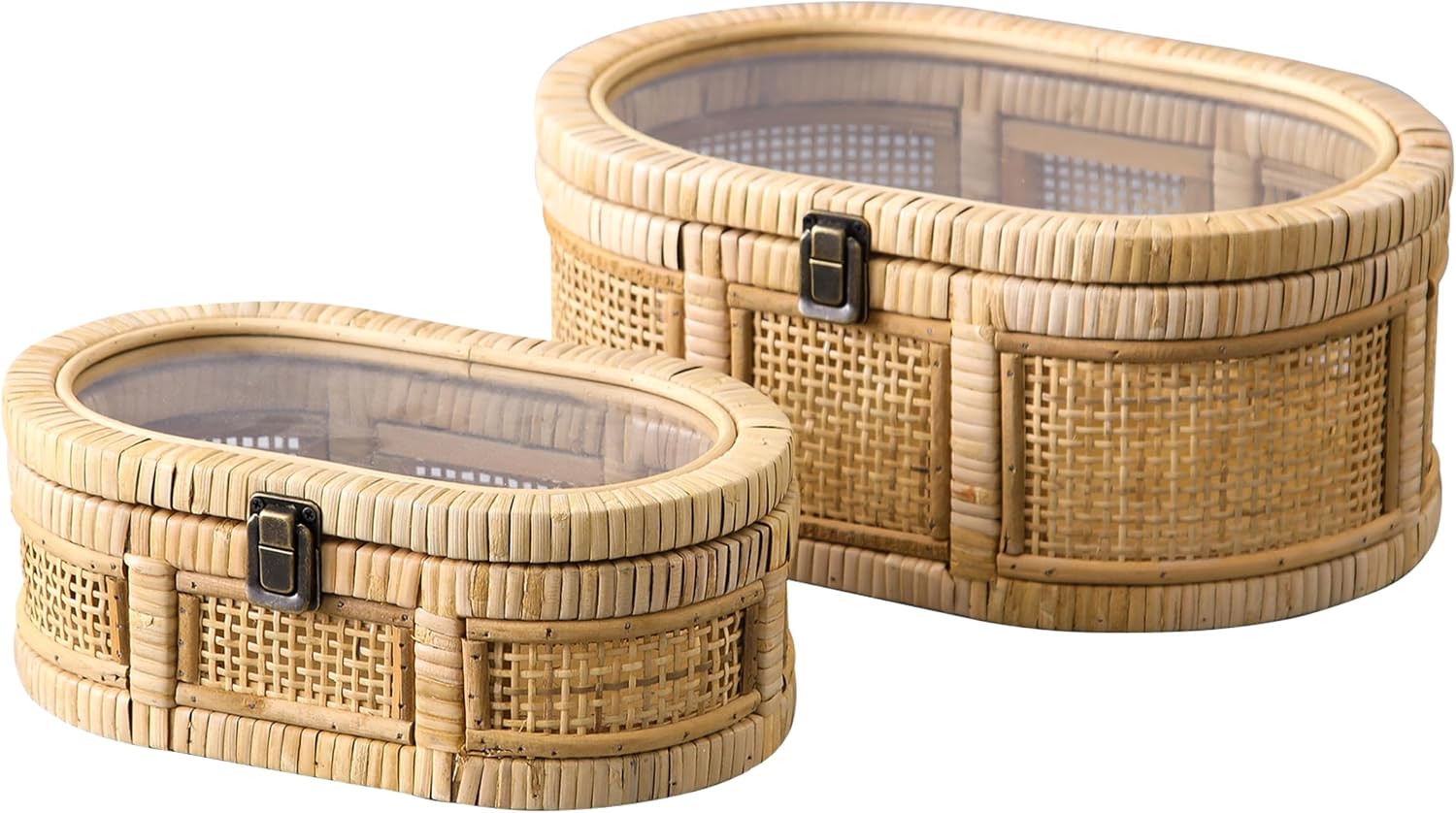 Oval Rattan Boxes / Brown / Set of 2