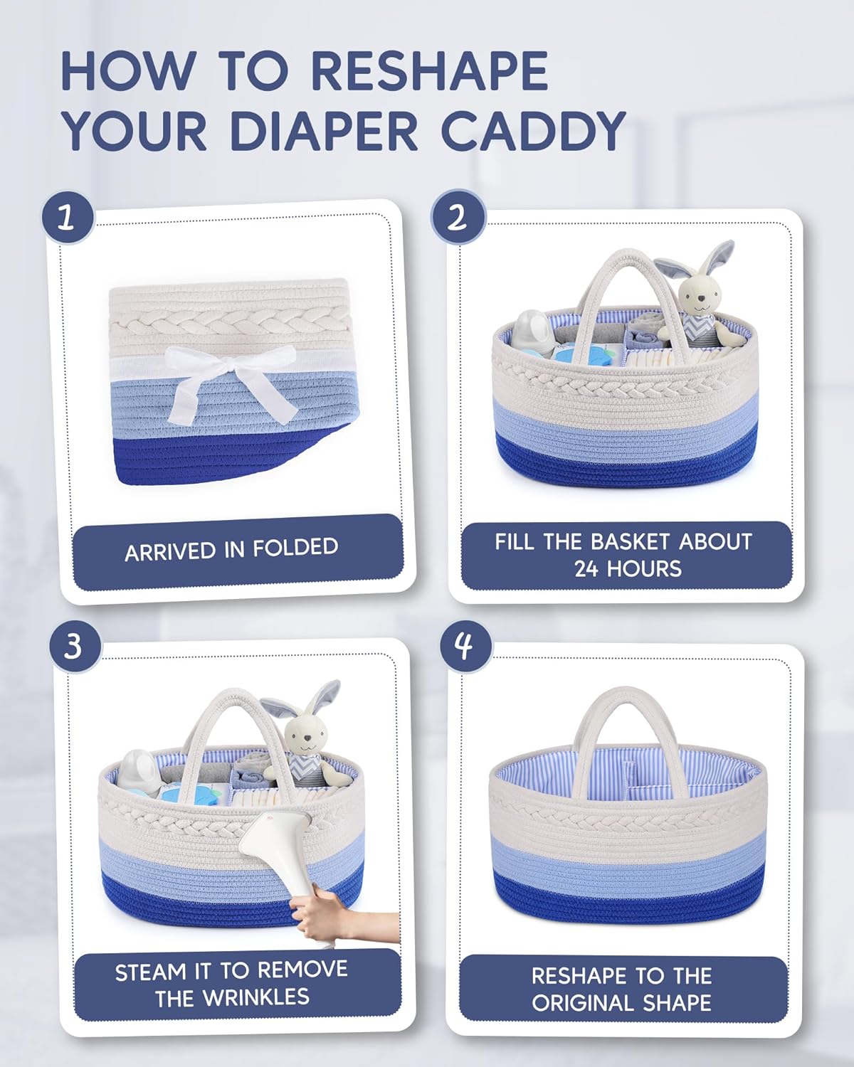 Baby Diaper Caddy Organizer / Large / White and Blue
