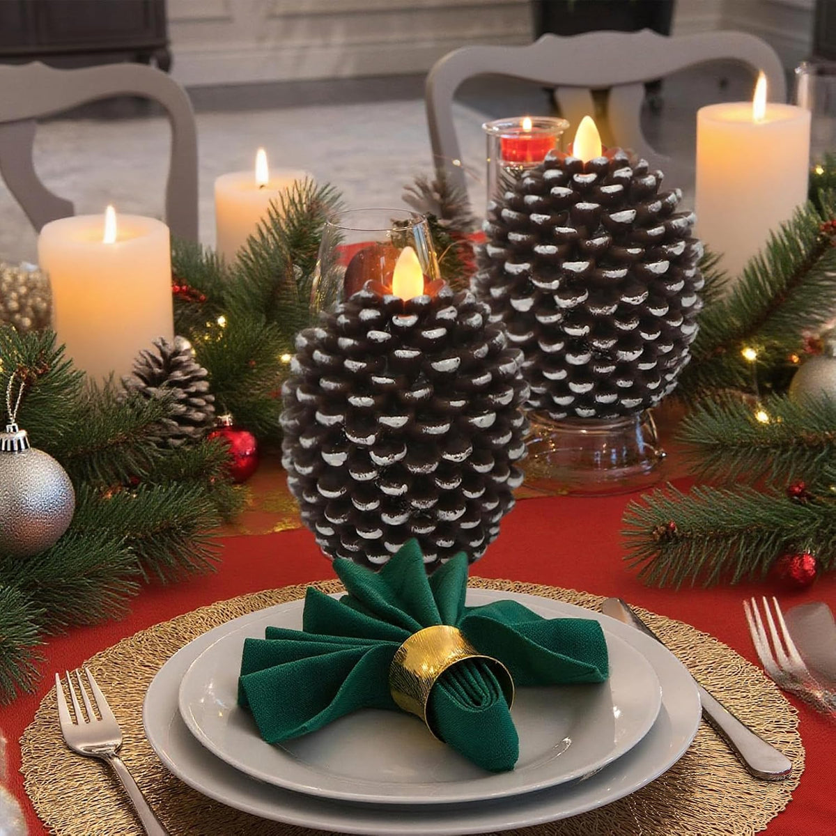 Wondise Flameless Candles with 6H Timer Pine Cone Candles | Battery Operated Candles Real Wax for Christmas