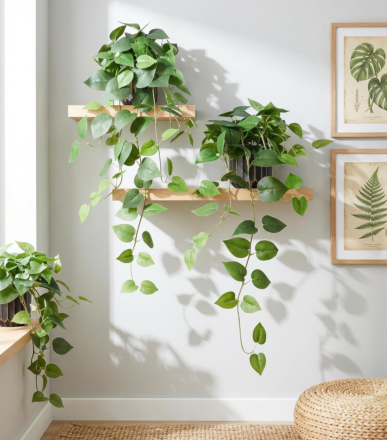 Fake Plants Faux Pothos Plants Potted Indoor Artificial Hanging / Green Pothos Potted / Set of 2