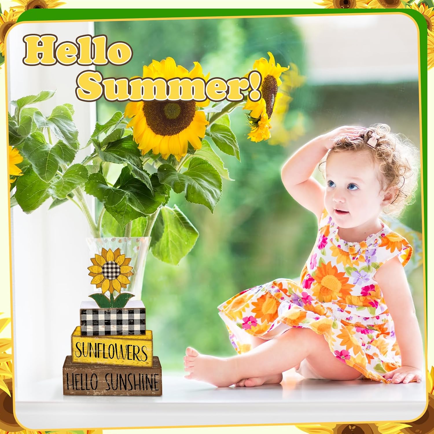 Summer Decor Wooden Tiered Tray Sign / Sunflower / Set of 4