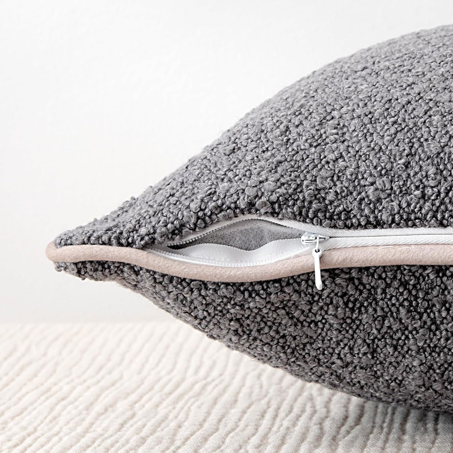 Boucle Throw Pillow Covers / Grey / 18 x 18 / Set of 2